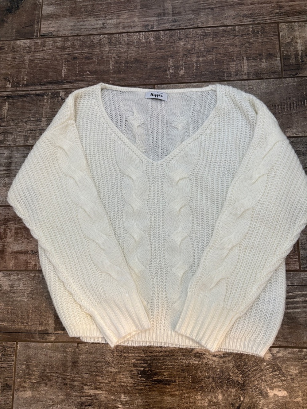 Hippie Cream Cable-Knit V-Neck Sweater